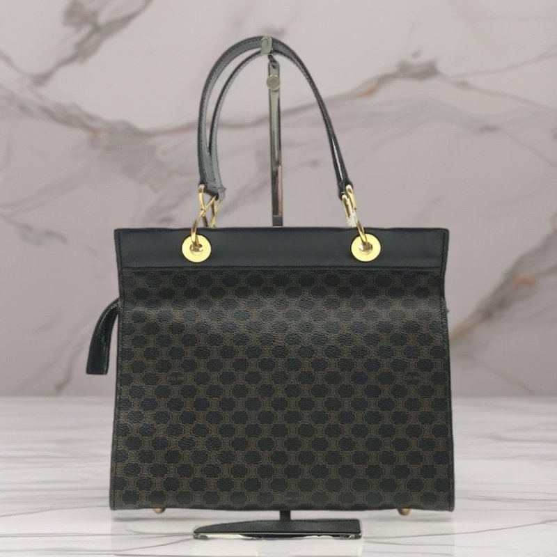 絕版中古包 Celine 黑色金扣托特包 斜背包 單肩包 側背包 古董 - 側背包/斜背包 - 真皮 黑色