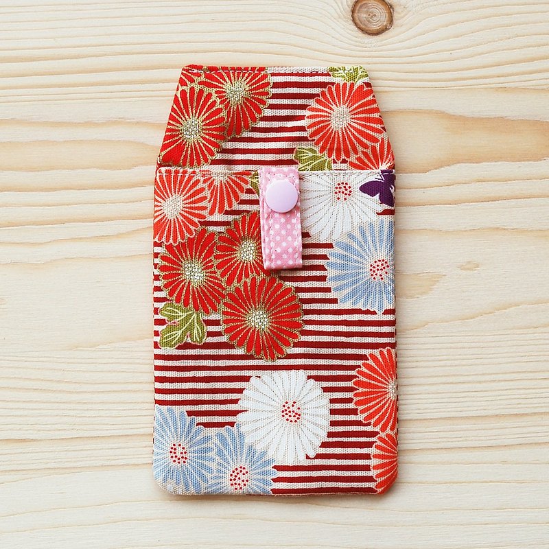 Line Maru-chrysanthemum Pocket Pencil Case_Red/ID Pouch - กล่องดินสอ/ถุงดินสอ - ผ้าฝ้าย/ผ้าลินิน สีแดง