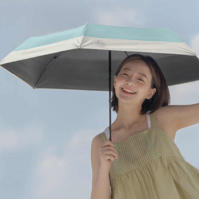 【rento】Sunscreen black vinyl embroidered mini umbrella-Blue Sky Bird - ร่ม - วัสดุกันนำ้ สีน้ำเงิน