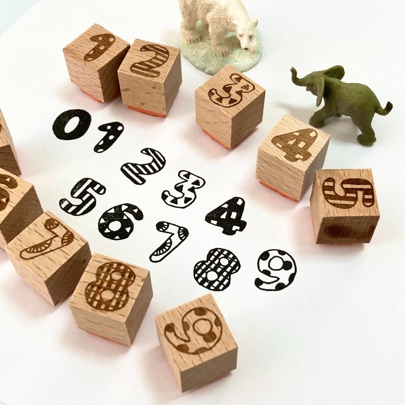 Useful and unique number stamps, set of 10 - Stamps & Stamp Pads - Wood Khaki