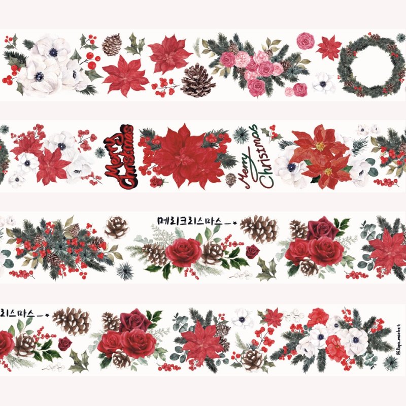 聖誕綻放 – 花卉霧面 PET 和紙膠帶 - 紙膠帶/和紙/PET - 其他材質 