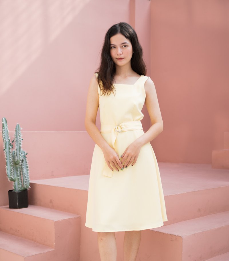Yellow dress formal party yellow vintage style light sundress wedding dress - 洋裝/連身裙 - 聚酯纖維 黃色