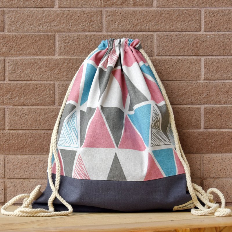 束口後背包/束繩包/束口袋 ~ 三角形圖案(B146) RS - 束口袋/束口背包/水桶包 - 棉．麻 多色
