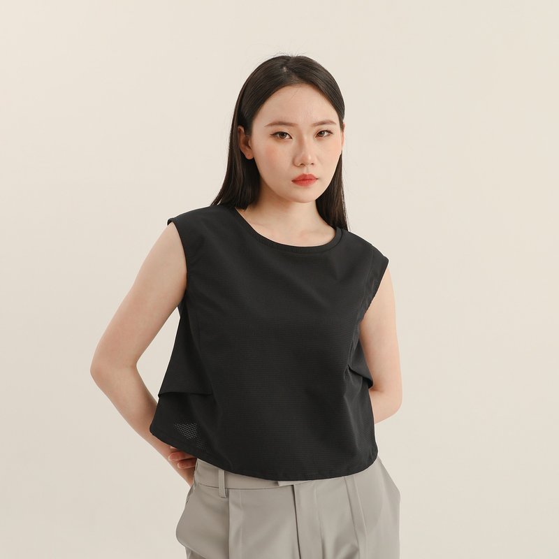 Zhiyin_知音造型背心_CLT022_黑 - 背心/無袖上衣 - 聚酯纖維 黑色