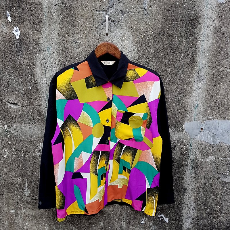 タートルGege  - 日本 - 色の幾何学的なアーティストヴィンテージシャツ - シャツ メンズ - ポリエステル 