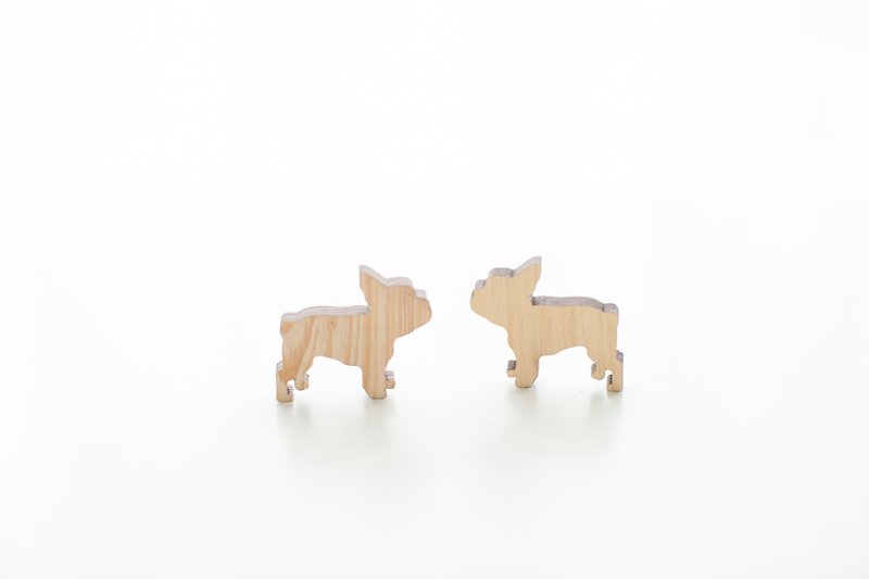 Customized name gift white wood/beautiful juniper log light-colored wood chips-French Bulldog - พวงกุญแจ - ไม้ สีส้ม