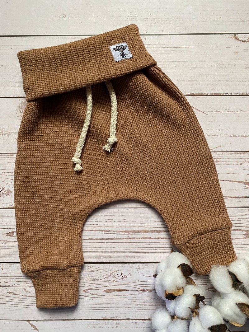 Baby pants baby leggings boho baby clothes organic cotton pants for boy or girl - กางเกง - ผ้าฝ้าย/ผ้าลินิน สีนำ้ตาล