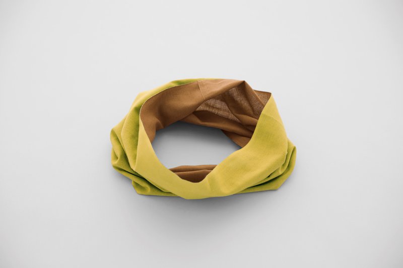 スヌード　Ooワオ　Mustard×Brown　Lサイズ - 絲巾 - 棉．麻 