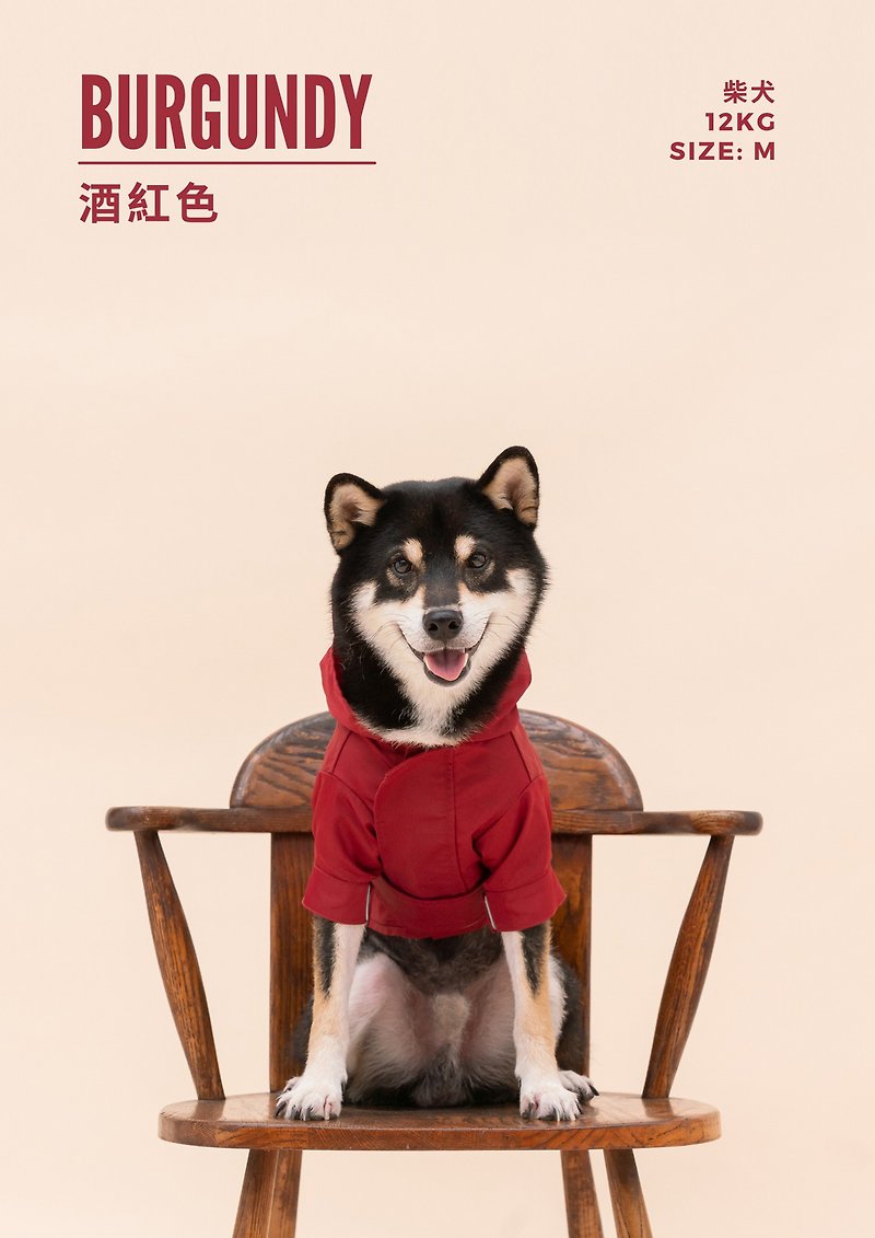 【PEHOM】犬用撥水レインコート | 調節可能なマジックフェルト製リードホール - ワインレッド - 洋服・帽子 - ナイロン レッド
