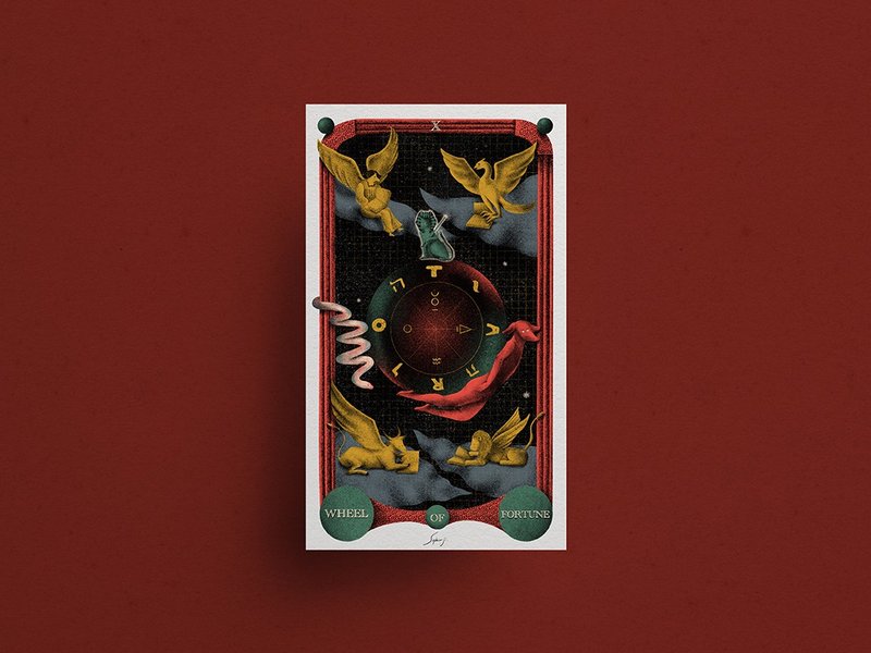 Sophia Ji 微噴畫作 | 塔羅系列 | 命運之輪 - 海報/掛畫/掛布 - 紙 紅色