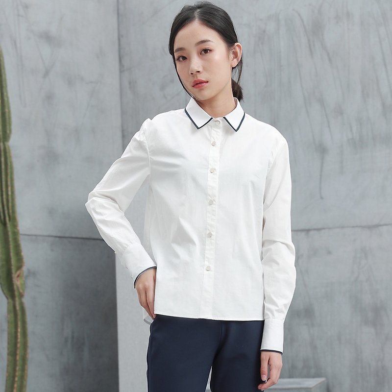 Annie Chiu clothes new long-sleeved white shirt female Korean Fan Xuesheng wild inch shirt collar shirt Slim was thin - เสื้อเชิ้ตผู้หญิง - ผ้าฝ้าย/ผ้าลินิน ขาว