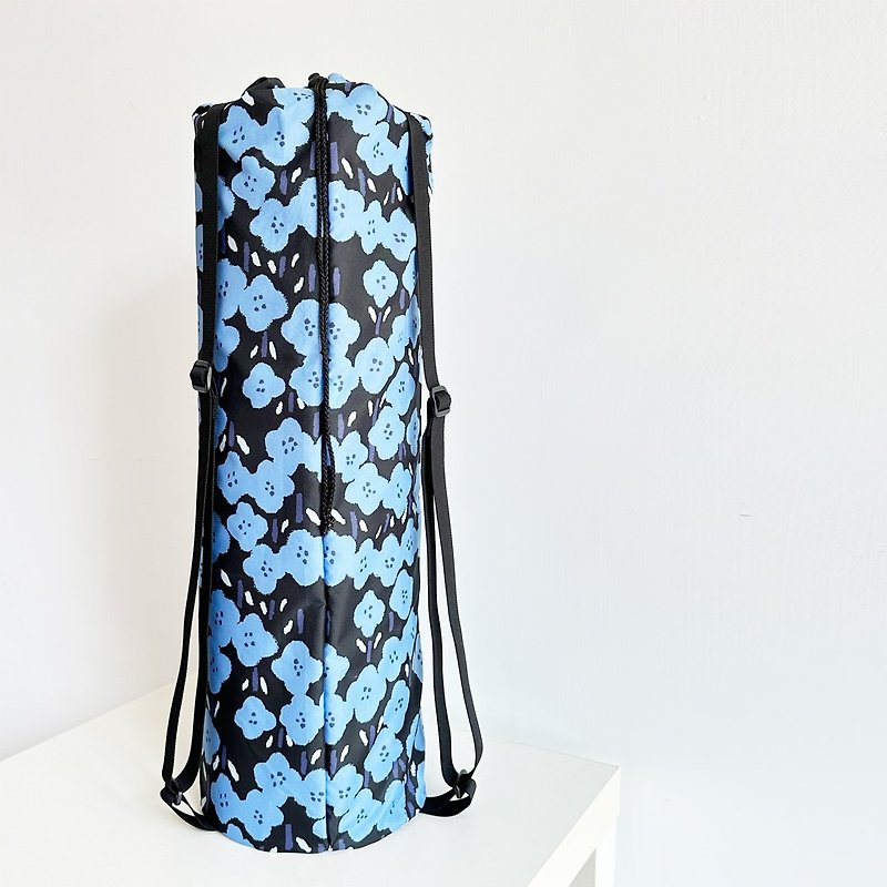 雙背帶 瑜珈墊袋/瑜珈包 -- 薄紺之花【限量手工製作】 - 瑜珈墊 - 防水材質 藍色
