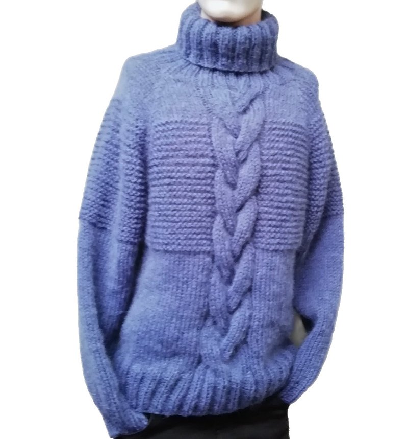 Men Knitted Sweater Warm Soft Wool Mohair Turtleneck Elegant Jumper Fisherman - สเวตเตอร์ผู้ชาย - ขนแกะ สีเทา