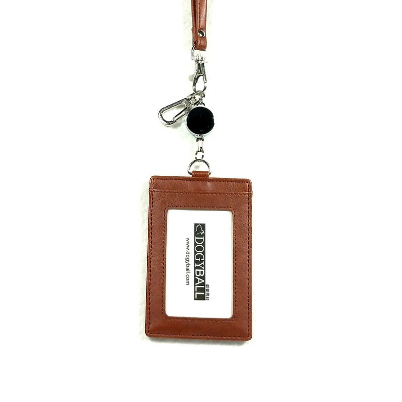 Christmas gift | Simple and practical retractable leather identification card detachable ID card holder Brown with packaging bag - ที่ใส่บัตรคล้องคอ - หนังเทียม สีนำ้ตาล