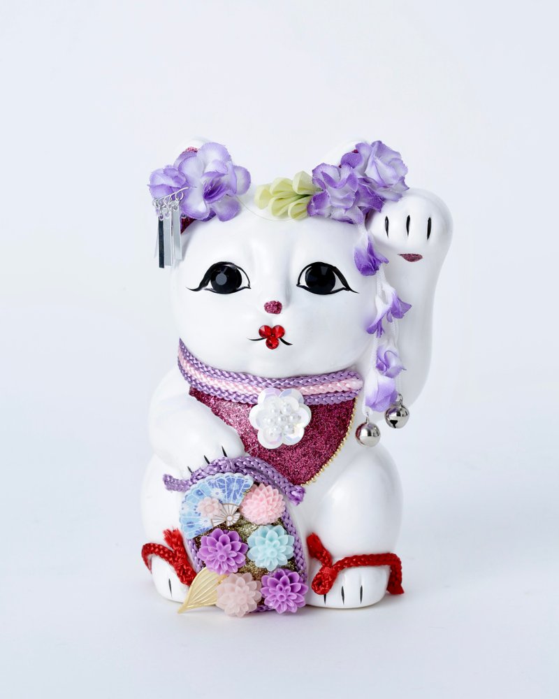 招き猫　舞妓はんご縁猫　藤 - 擺飾/家飾品 - 陶 白色