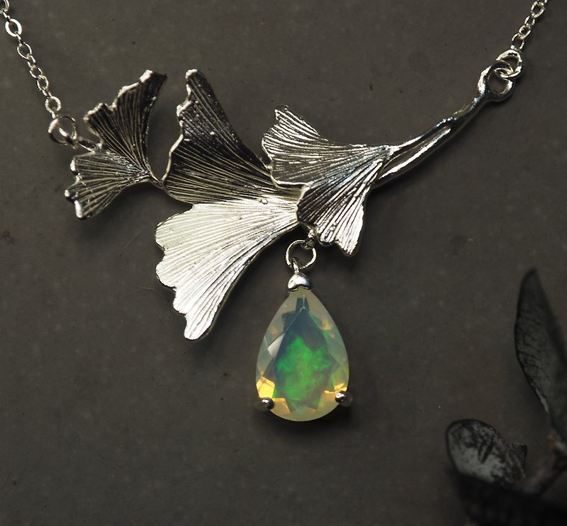 925 Silver Opal Necklace - สร้อยคอ - เงินแท้ สีเงิน