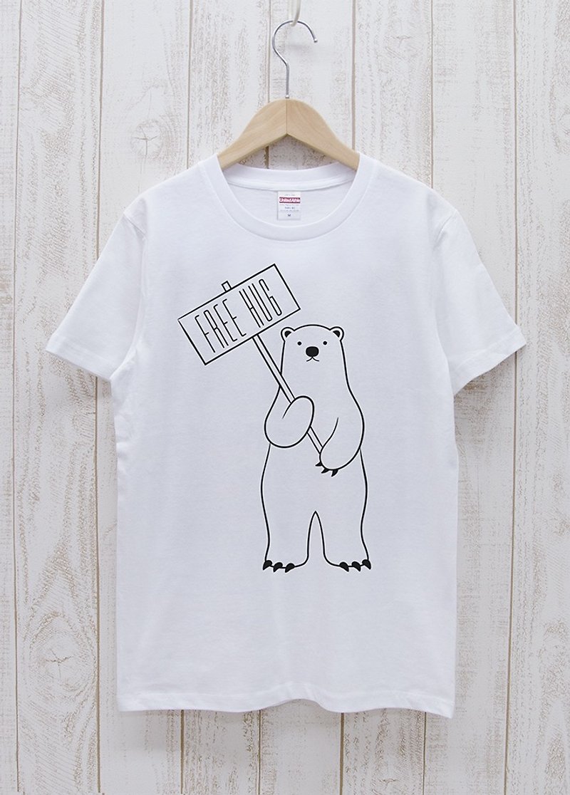 FREE HUG Guide White Bear White / R011-T-WH - เสื้อฮู้ด - ผ้าฝ้าย/ผ้าลินิน ขาว
