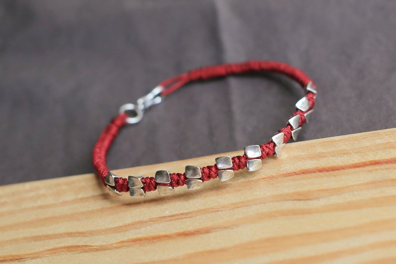 Spring and Autumn Handmade Rope | s925 Silver twisted bead diamond knot bracelet | Kumihimo color can be specified - สร้อยข้อมือ - เงินแท้ 