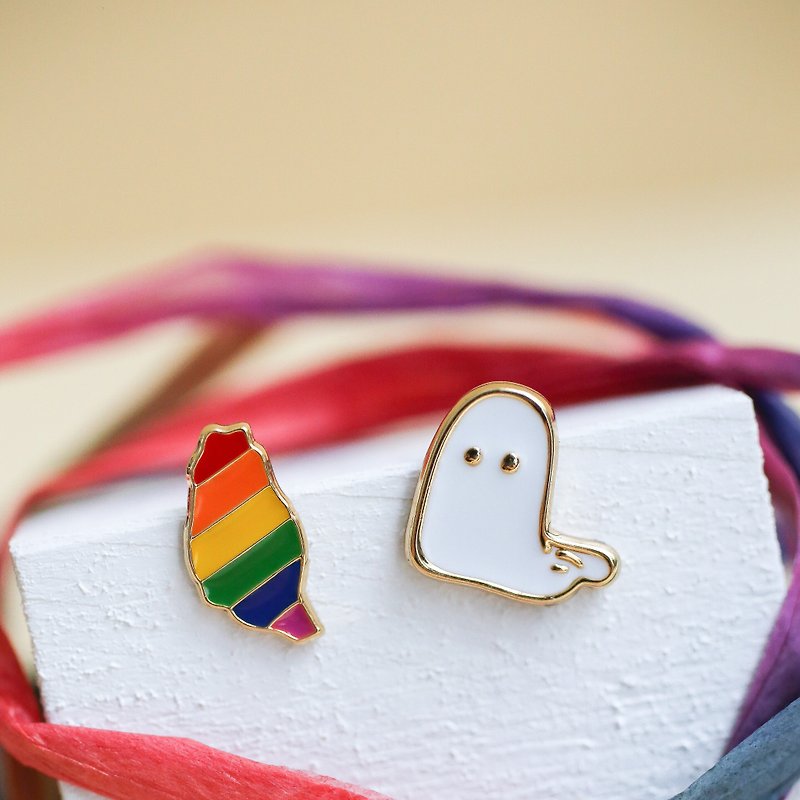 LGBT TAIWAN, Halloween ghost earrings and clip-ons - Earrings & Clip-ons - Enamel Multicolor