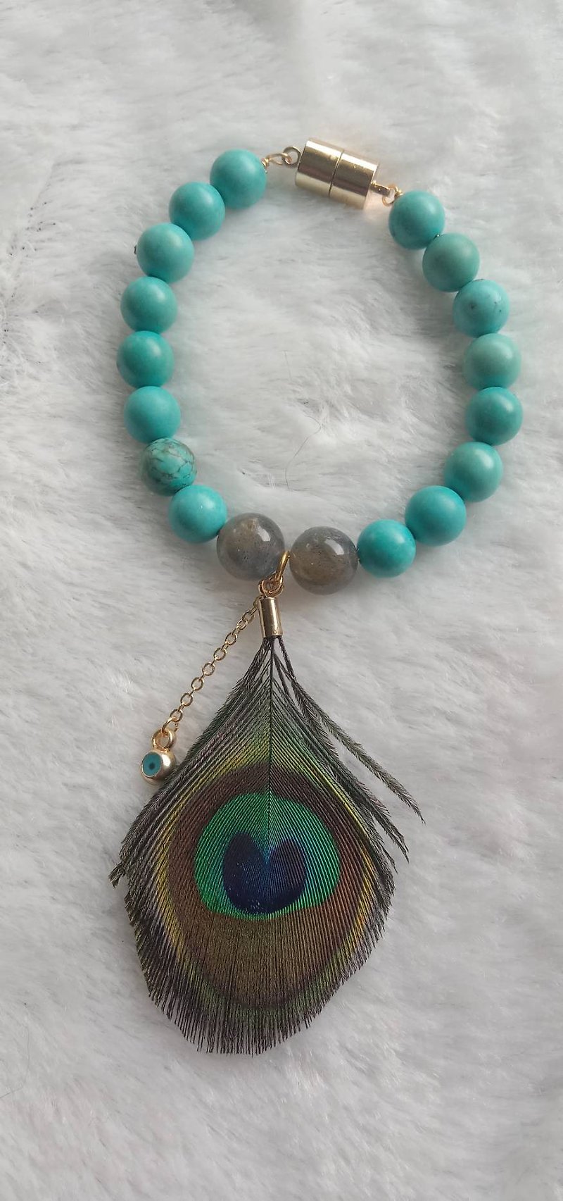 Turquoise braclet with peacock - Bracelets - Stone Multicolor