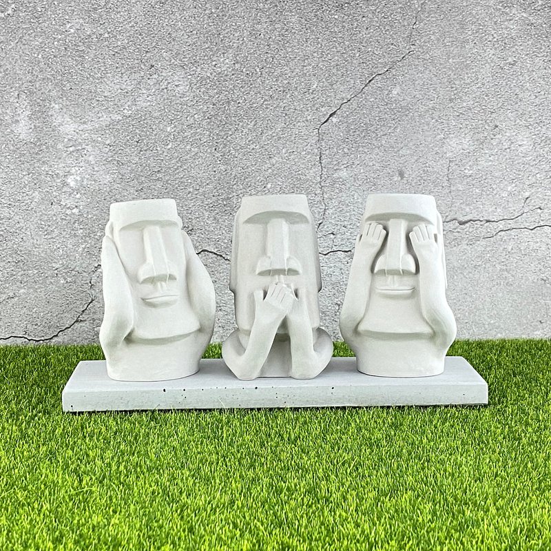 Cement Moai - Three Moai, don't listen, don't speak, don't see - ตุ๊กตา - ปูน สีเทา