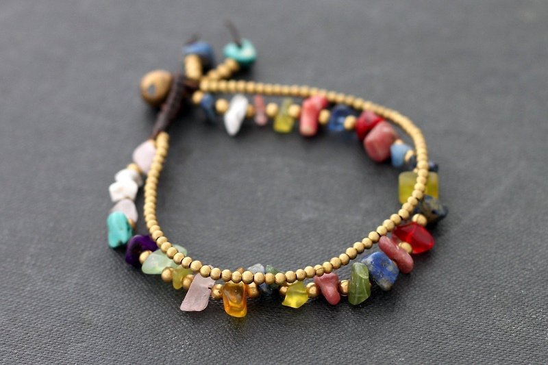Mix Stone Bright Colorful Stone Brass Beaded Bracelets Strand Bracelets - สร้อยข้อมือ - เครื่องประดับพลอย หลากหลายสี