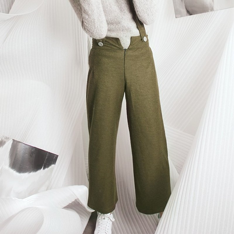 MaodiuL independent design wide leg pants wide strap Forest Green - Women's Pants - Cotton & Hemp Green