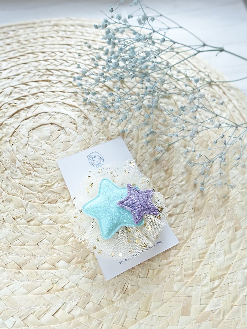 Children's hair accessories. Shiny mesh star hairpin bangs (blue+purple) - Other - Other Materials 