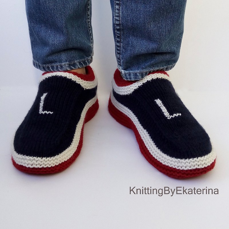 羊毛 拖鞋 - Mens Knit Slippers, Personalised with  Custom Initial Monogram, Wool Mens Socks