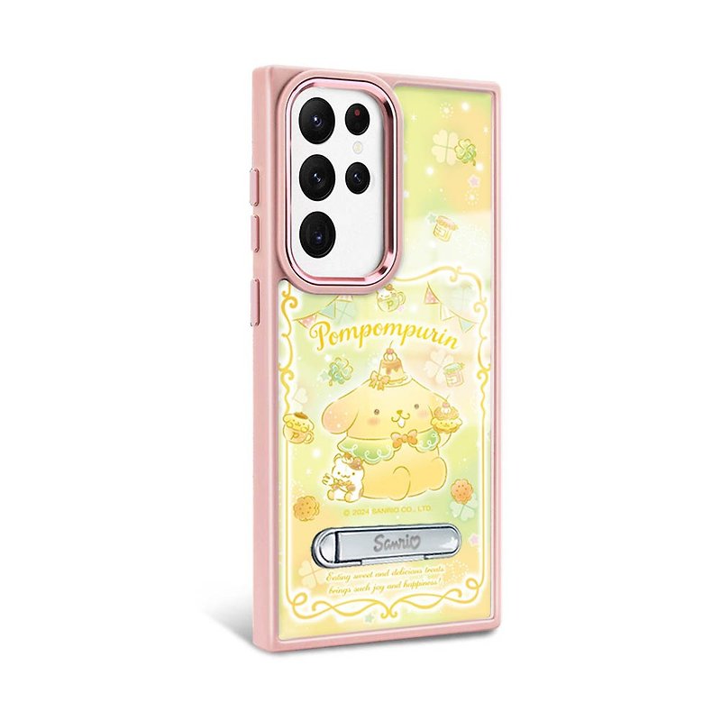 Sanrio S24/S23 series military standard anti-fall aluminum alloy lens frame stand-tea party pudding dog-pink frame - Phone Cases - Other Materials Multicolor