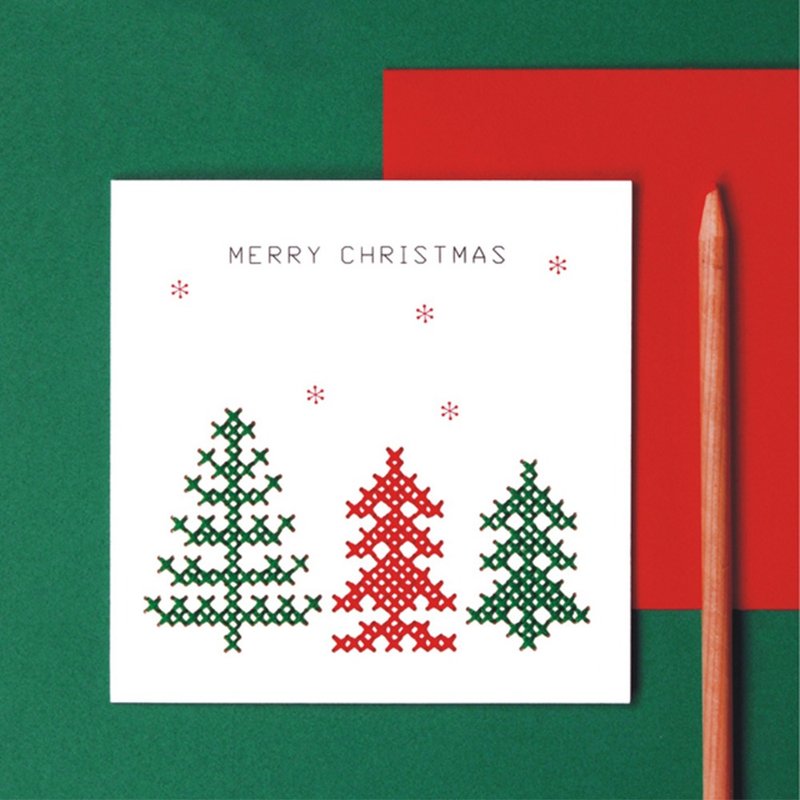 【Xmas Trees】Christmas Laser Card -Cross Stitch Kit | Xiu Crafts - การ์ด/โปสการ์ด - งานปัก หลากหลายสี