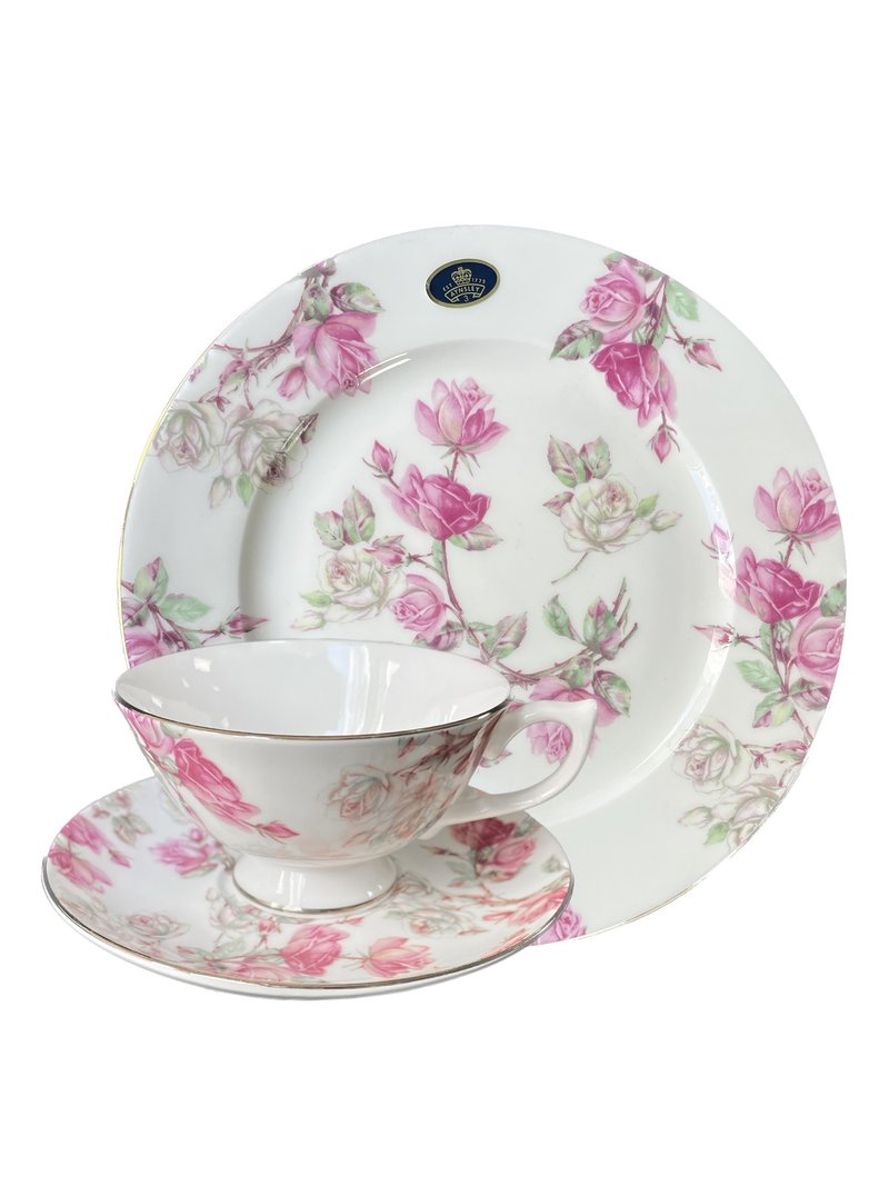 British Aynsley Red Rose Series Combination Price Bone China Oban/Athens Cup and Plate Set + Dinner Plate - Teapots & Teacups - Porcelain Pink