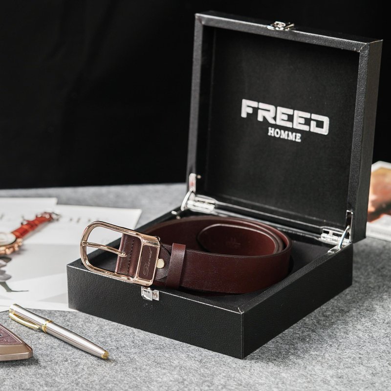 【FREED】復古馬蹄扣商務休閒頭層牛皮皮帶 - 咖啡色 - 皮帶/腰帶 - 真皮 咖啡色