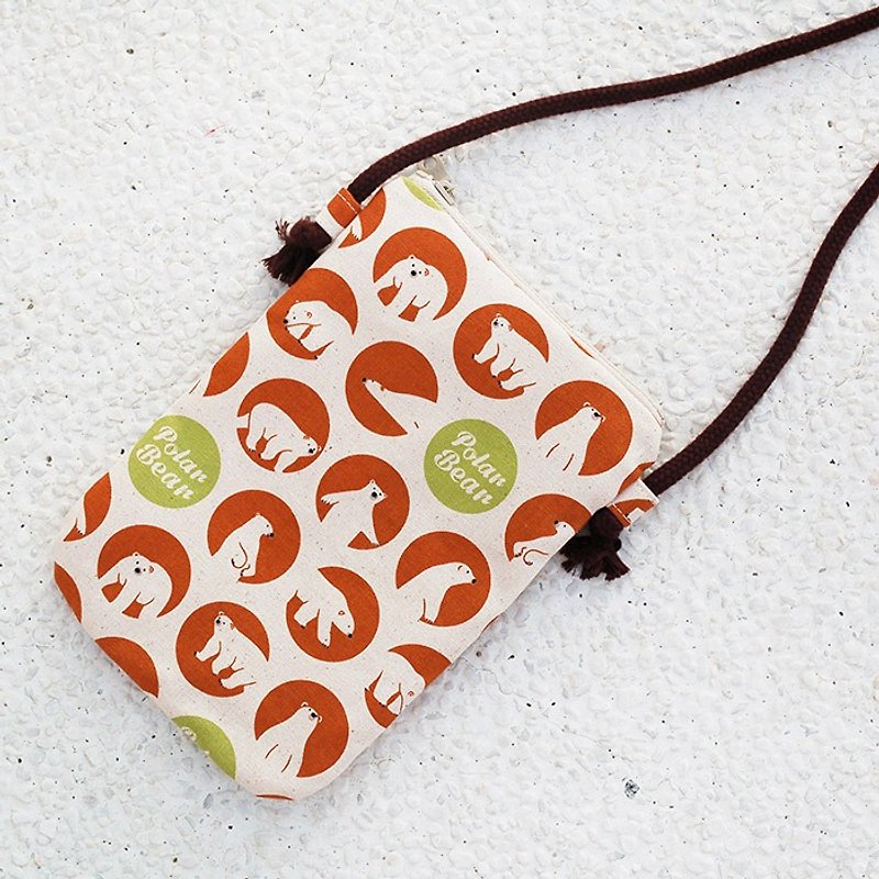 Close-up polar bear cell phone pocket - กระเป๋าแมสเซนเจอร์ - ผ้าฝ้าย/ผ้าลินิน สีส้ม