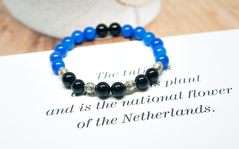 Natural Stone X Alloy Bracelet_Between Black and Blue => Limited X1 #中性#boyfriend gift - สร้อยข้อมือ - เครื่องเพชรพลอย สีน้ำเงิน