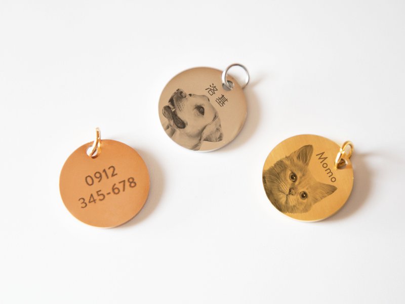 [カスタマイズされたレーザー彫刻] 35mm ペット写真紛失防止タグ - キーホルダー・キーケース - 金属 ゴールド