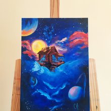 油絵。空想。保存。ミルキィワイ。銀河。星。惑星。空。超現実的