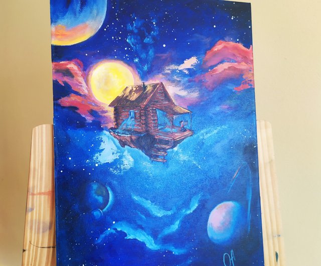 油絵。空想。保存。ミルキィワイ。銀河。星。惑星。空。超現実的