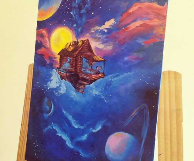 油絵。空想。保存。ミルキィワイ。銀河。星。惑星。空。超現実的