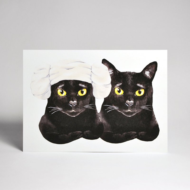 插畫明信片-當黑貓同在一起 - 卡片/明信片 - 紙 白色