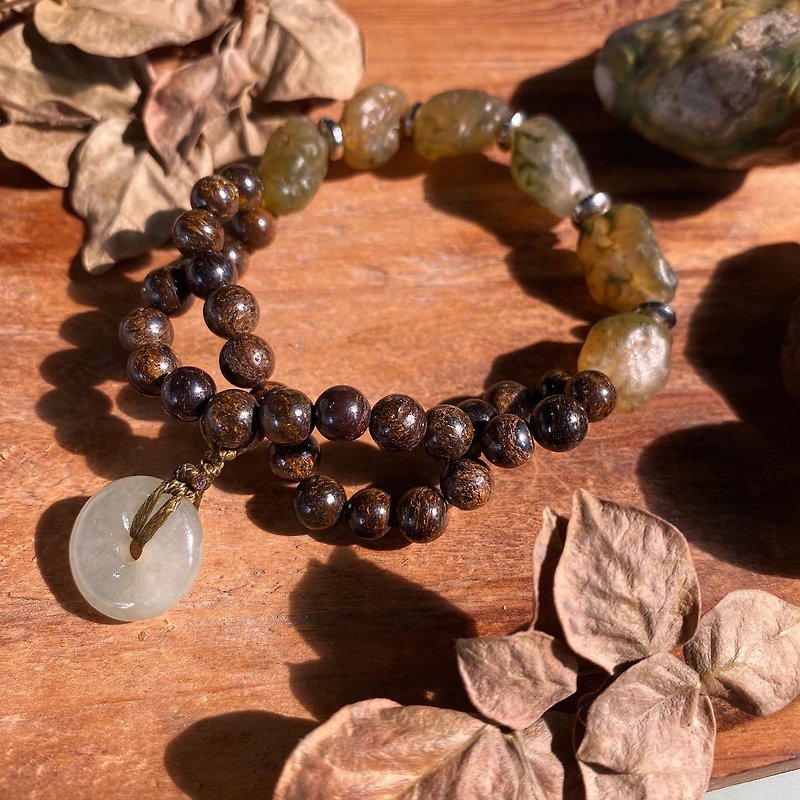 ] [Lost and find natural stone bronzite jade Stone bracelet tendons - Bracelets - Gemstone Green