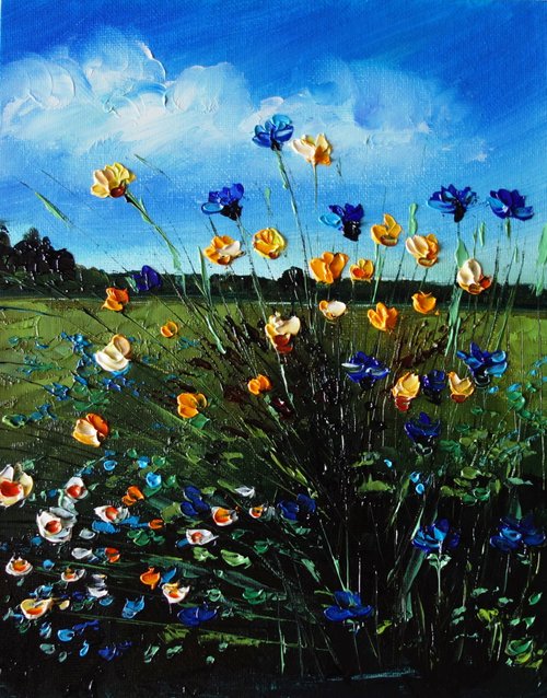 新到着 野花絵画油絵原画オリジナルアート油畫原作風景画 - ショップ 絵画