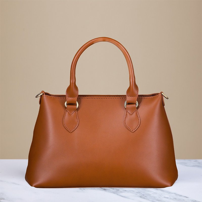 Daylight Handbag-Brown Gift Shoulder Handle Vintage Leather Birthday - กระเป๋าถือ - หนังเทียม สีนำ้ตาล