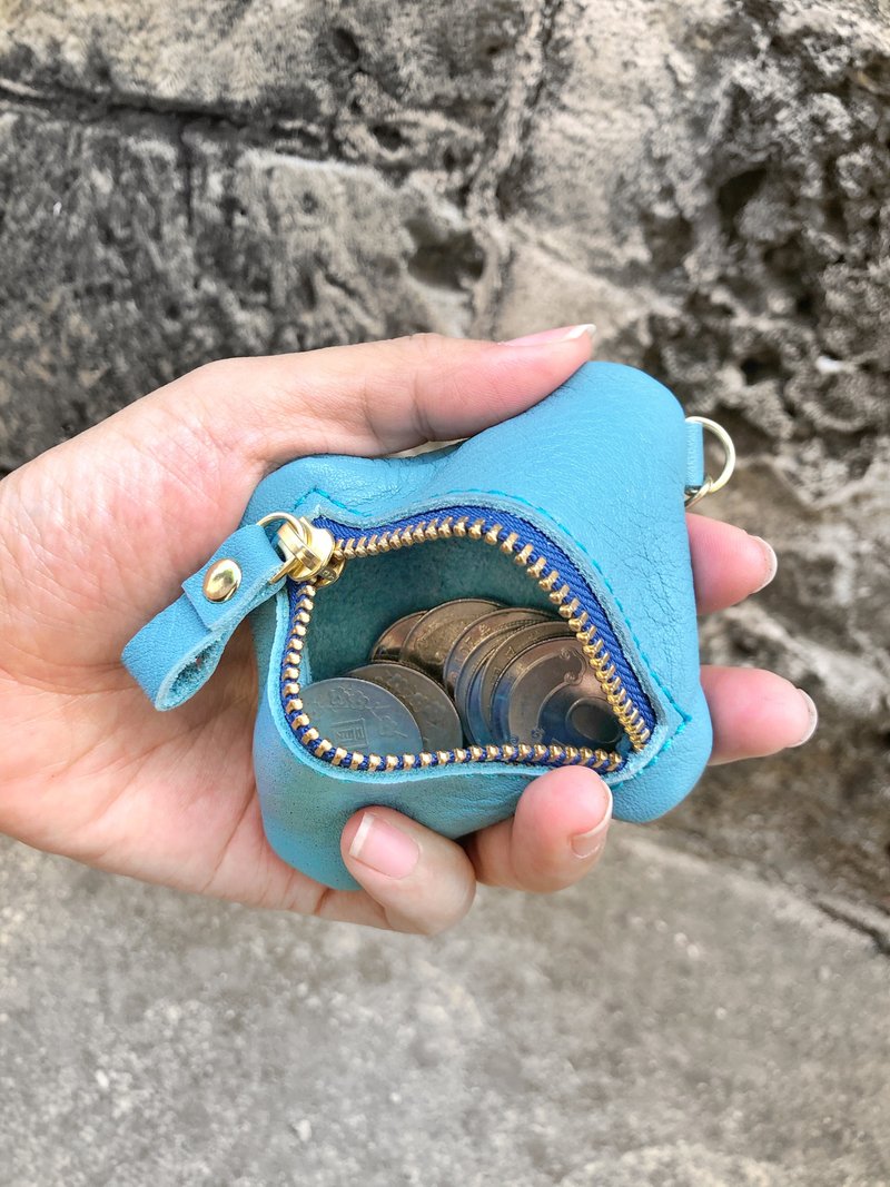 [Small box] ZiBAG-010 / coin purse / key ring / baby blue (blue zipper) - กระเป๋าใส่เหรียญ - หนังแท้ 