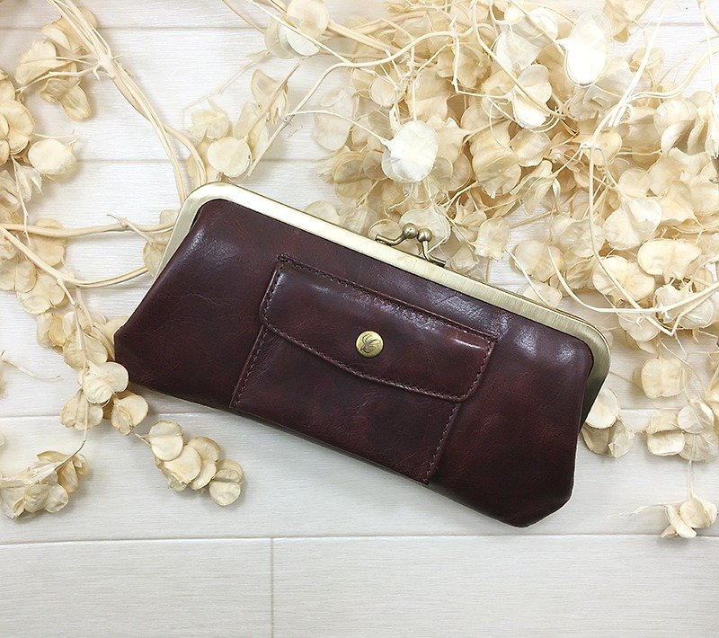 168 PU long wallet pocket cowhide large Long wallet / pouch / pocket / cow leather / big / unisex / cool / fashionable / popular wrapping / packaging / bag / leather / large / neutral / cold / old / fashionable - กระเป๋าสตางค์ - หนังแท้ สีม่วง
