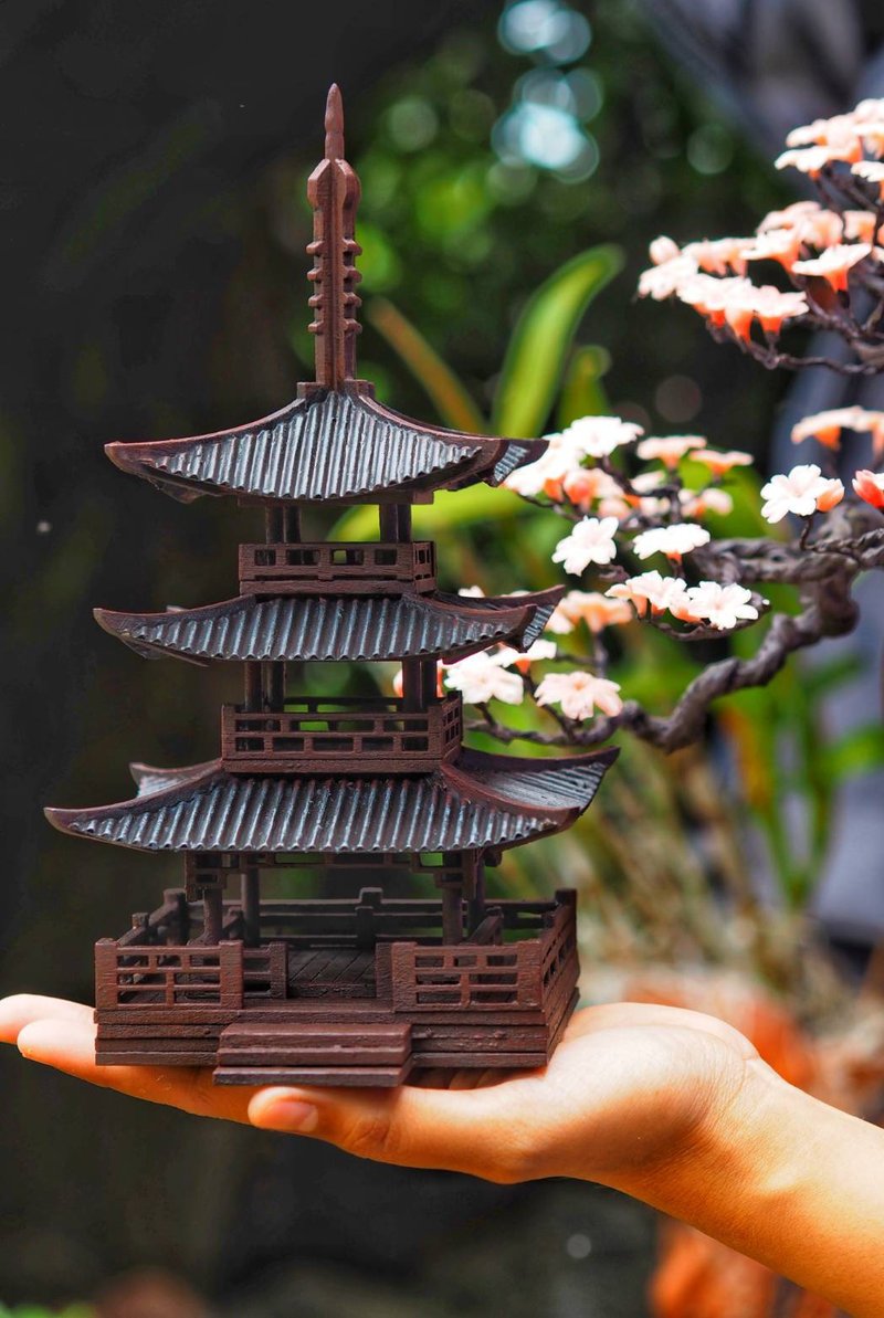 Japanese pavilion model scale model for diorama or home and garden decoration - 擺飾/家飾品 - 木頭 咖啡色