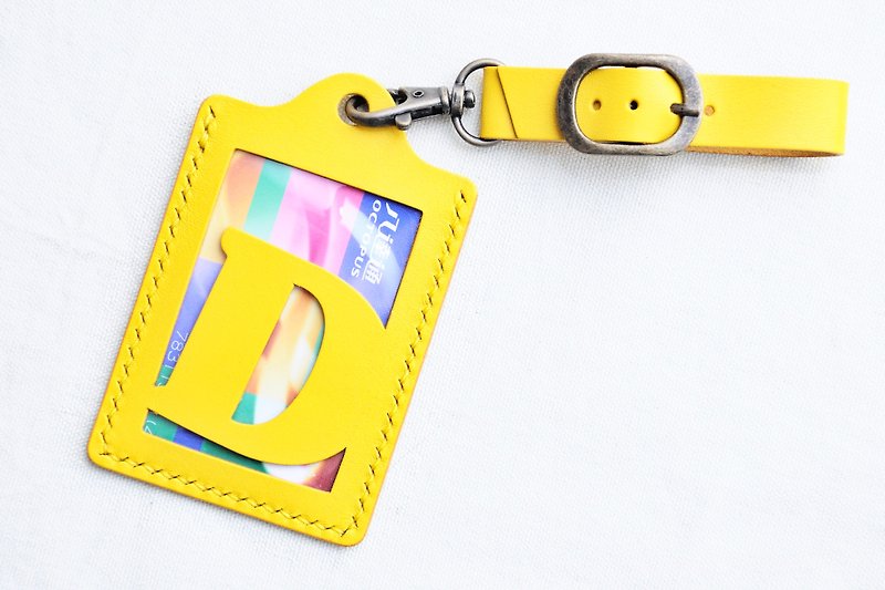 [Rainbow series 🌈RAINBOW8|Bright yellow|GIALLO—Initial A to Z English alphabet luggage tag] Well stitched leather material bag free embossed hand-wrapped rainbow card holder card holder business card holder luggage tag travel protector holder ID holder simple and practical Italian leather Vegetable tanned leather leather DIY - เครื่องหนัง - หนังแท้ สีเหลือง