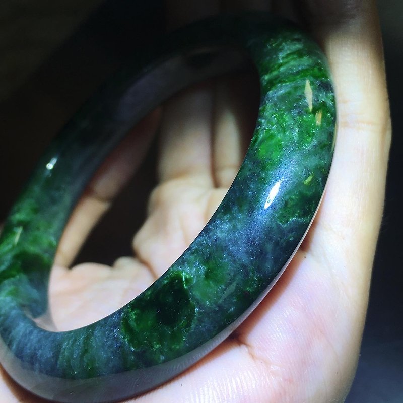【Lost and find】 Stone-like Jasper Smoky Purple Symbiosis Hetian Jade Bracelet 57 - Bracelets - Gemstone Green