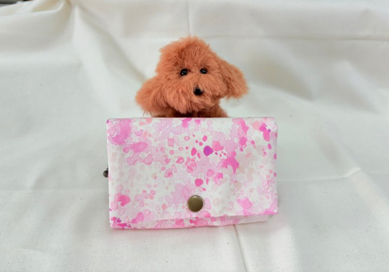 多層次零錢包-水彩暈染粉 - 零錢包/小錢包 - 棉．麻 粉紅色