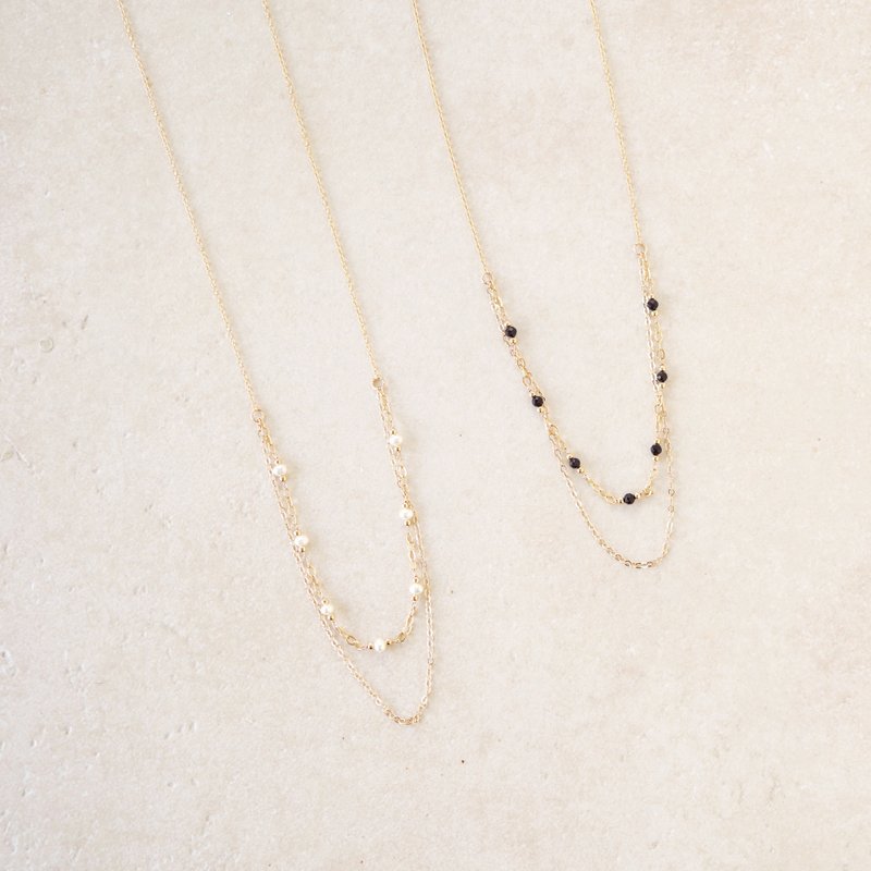 14kgf Design Double Chain Long Necklace - สร้อยคอ - โลหะ สีทอง